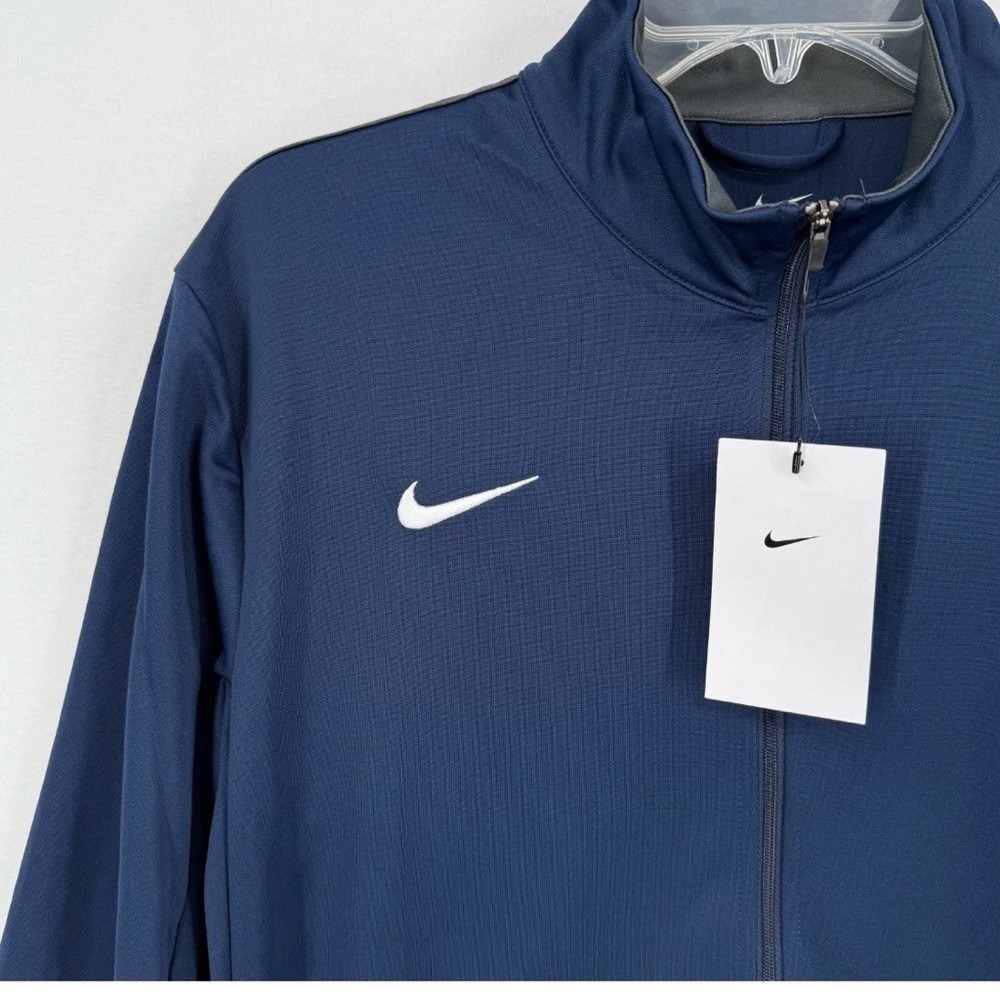 Nike Dri-FIT Mens Full Zip Track Jacket Navy Blue Grey Trim Mock Neck NWT Size M - Picture 4 of 4